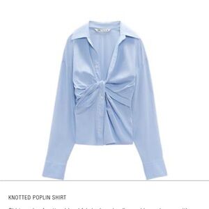 Zara Blue Knotted Poplin Shirt NWT